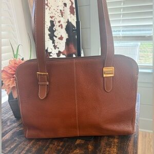 Vintage Burberry Camel Leather Handbag/Messenger Bag w/COA